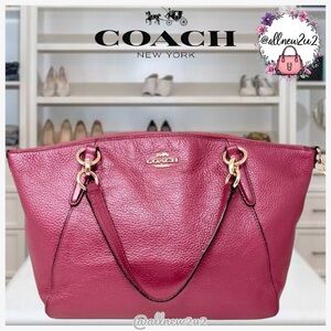 Coach Kelsey Pebble Leather Satchel Tote Bag W/ Shoulder Strap in Rouge